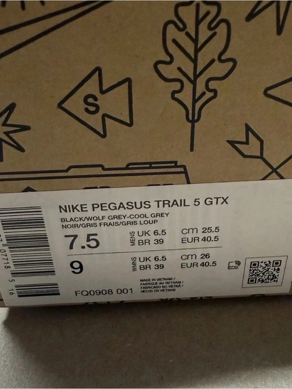 Nike Pegasus Trail 5 GORE-TEX Black Anthracite Mens size 7.5 Shoes NEW!